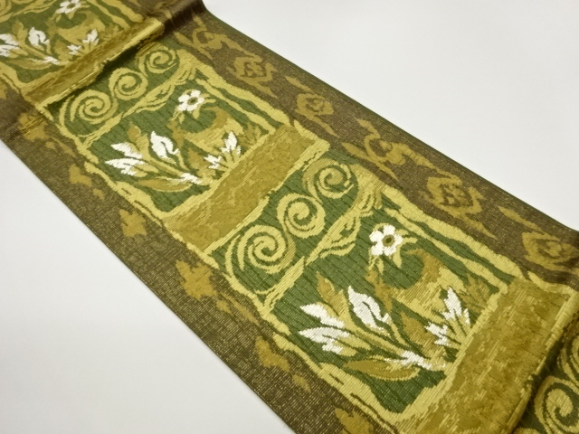 JAPANESE FUKURO OBI / WOVEN FLOWER & ABSTRACT STRIPE